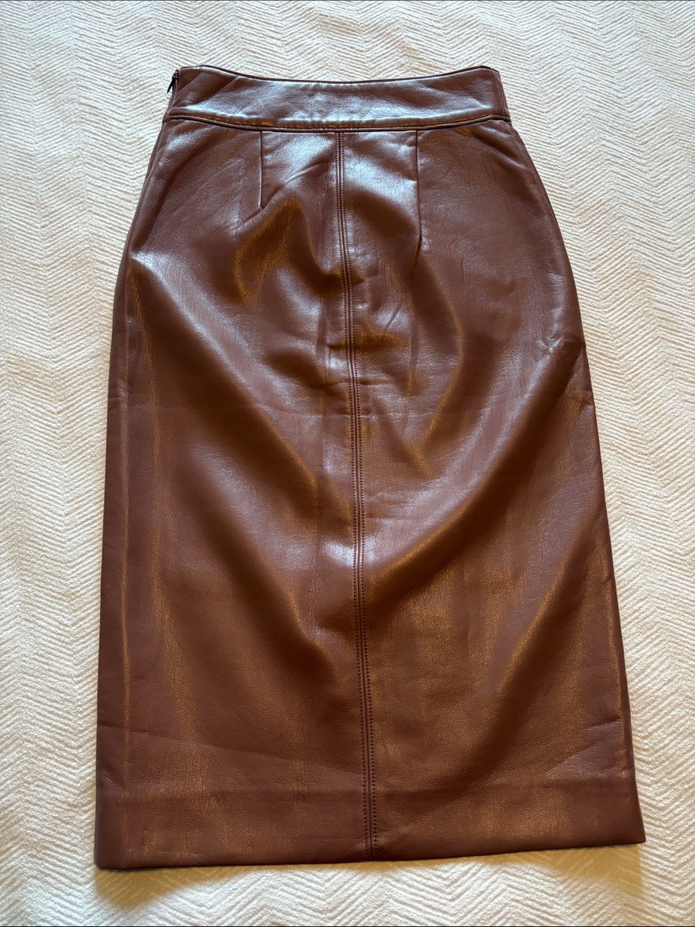 Babaton Brown Faux Leather Pencil Skirt